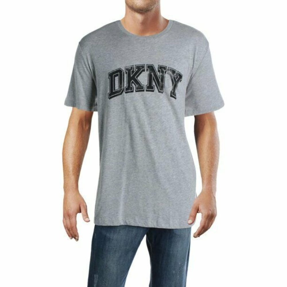 DKNY Men's Gray Short Sleeve Crew Neck Logo Graphic Comfort T Shirt Size XXL